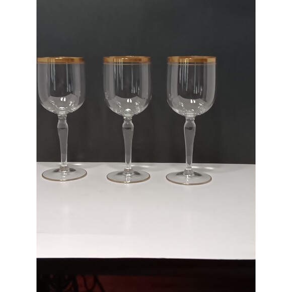 Vintage Gold Rim Wine Glasses Goblets Hollywood Regency Mid Century Modern - Picture 3 of 3